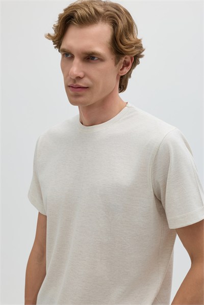 Sütlü Kahve %100 Pamuk Bisiklet Yaka Düz Renk Basic T-Shirt
