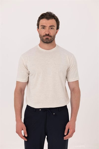 Sütlü Kahve %100 Pamuk Bisiklet Yaka Düz Renk Basic T-Shirt