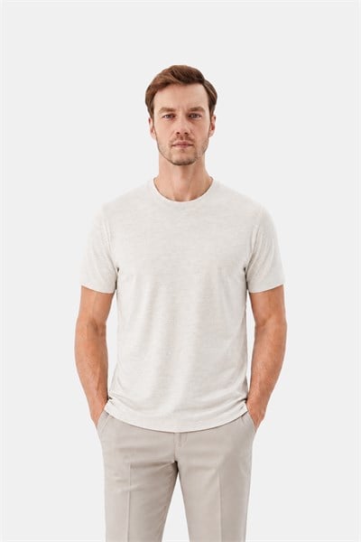 Sütlü Kahve %100 Pamuk Bisiklet Yaka Düz Renk Basic T-Shirt