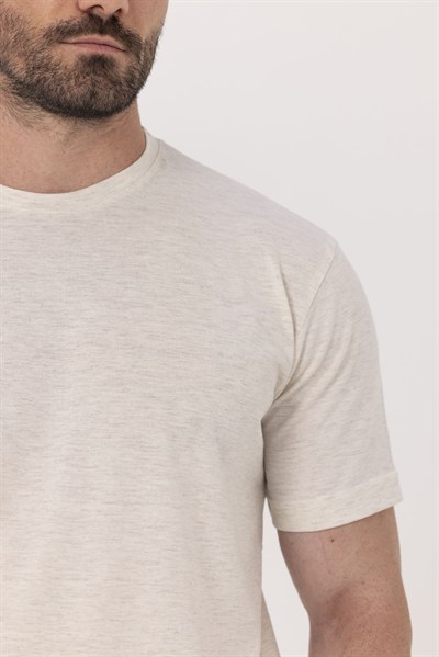 Sütlü Kahve %100 Pamuk Bisiklet Yaka Düz Renk Basic T-Shirt