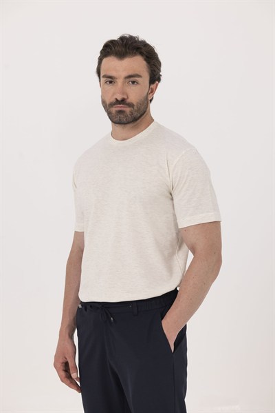 Sütlü Kahve %100 Pamuk Bisiklet Yaka Düz Renk Basic T-Shirt