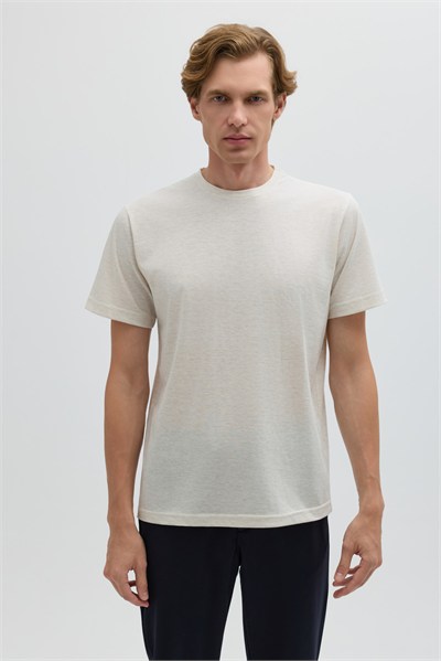 Sütlü Kahve %100 Pamuk Bisiklet Yaka Düz Renk Basic T-Shirt