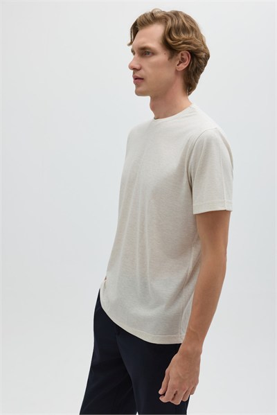Sütlü Kahve %100 Pamuk Bisiklet Yaka Düz Renk Basic T-Shirt