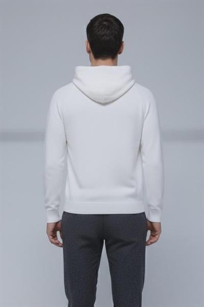 Giotelli Erkek Beyaz Normal Kesim Regular Fit Pamuklu Örme Kapüşonlu Sweatshirt