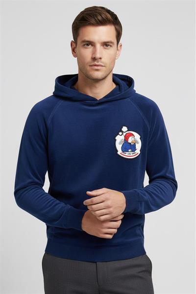 Giotelli Erkek Saks Normal Kesim Regular Fit Pamuklu Örme Kapüşonlu Sweatshirt