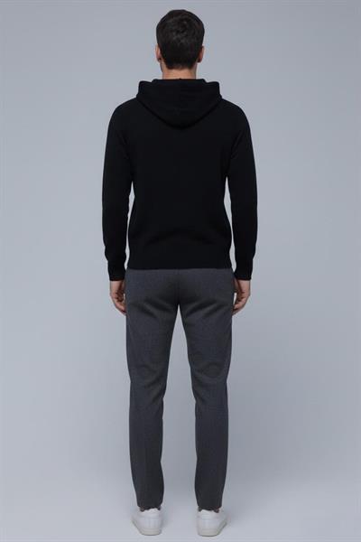 Giotelli Erkek Siyah Normal Kesim Regular Fit Pamuklu Örme Kapüşonlu Sweatshirt
