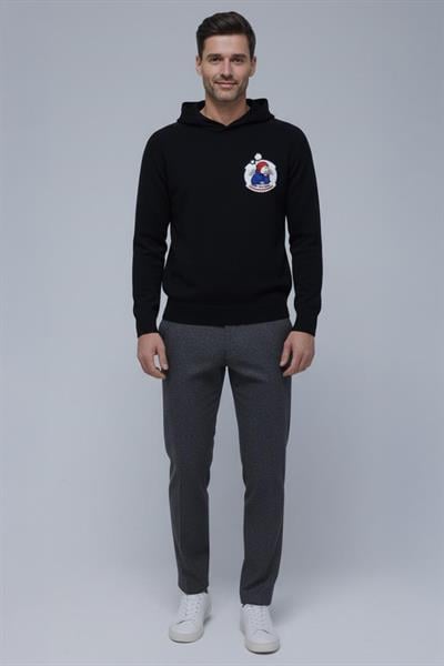 Giotelli Erkek Siyah Normal Kesim Regular Fit Pamuklu Örme Kapüşonlu Sweatshirt