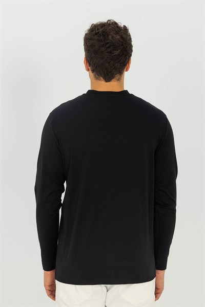 Siyah Bisiklet Yaka %100 Pamuk Sweatshirt