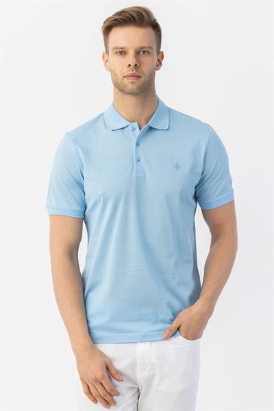 Giotelli Erkek Açık Mavi Normal Kesim Regular Fit %100 Pamuk Örme Polo Yaka Tişört