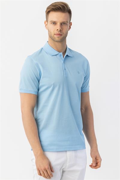 Giotelli Erkek Açık Mavi Normal Kesim Regular Fit %100 Pamuk Örme Polo Yaka Tişört