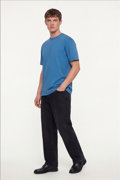 Erkek Açık Saks Normal Kesim Regular Fit %100 Pamuk Dokuma Bisiklet Yaka Basic T-Shirt
