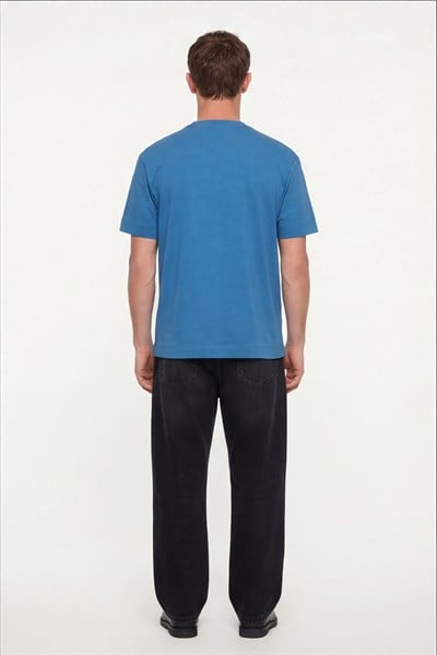 Erkek Açık Saks Normal Kesim Regular Fit %100 Pamuk Dokuma Bisiklet Yaka Basic T-Shirt