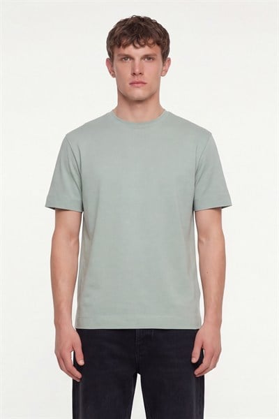 Erkek Açık Yeşil Normal Kesim Regular Fit %100 Pamuk Dokuma Bisiklet Yaka Basic T-Shirt