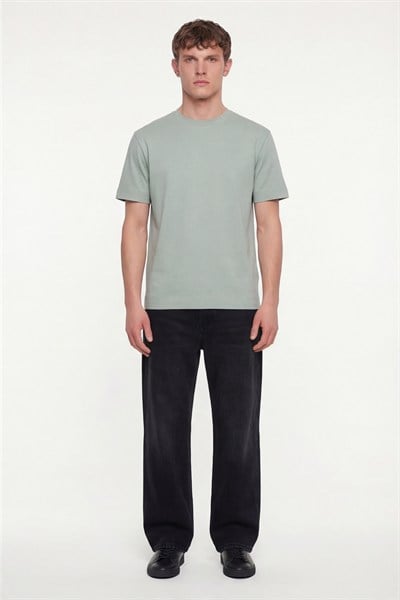 Erkek Açık Yeşil Normal Kesim Regular Fit %100 Pamuk Dokuma Bisiklet Yaka Basic T-Shirt