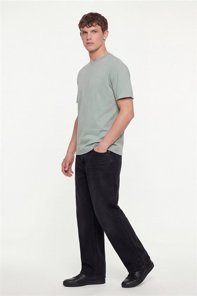 Erkek Açık Yeşil Normal Kesim Regular Fit %100 Pamuk Dokuma Bisiklet Yaka Basic T-Shirt