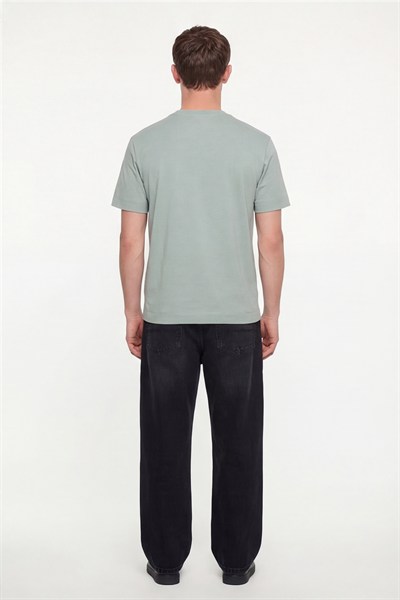 Erkek Açık Yeşil Normal Kesim Regular Fit %100 Pamuk Dokuma Bisiklet Yaka Basic T-Shirt