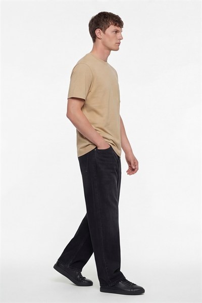 Erkek Bej Normal Kesim Regular Fit %100 Pamuk Dokuma Bisiklet Yaka Basic T-Shirt