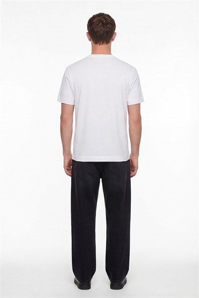 Erkek Beyaz Normal Kesim Regular Fit %100 Pamuk Dokuma Bisiklet Yaka Basic T-Shirt