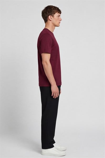 Erkek Bordo Normal Kesim Regular Fit %100 Pamuk Bisiklet Yaka Basic Tişört