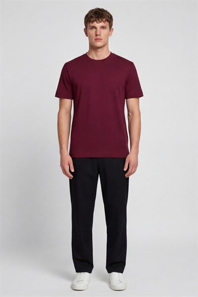 Erkek Bordo Normal Kesim Regular Fit %100 Pamuk Bisiklet Yaka Basic Tişört