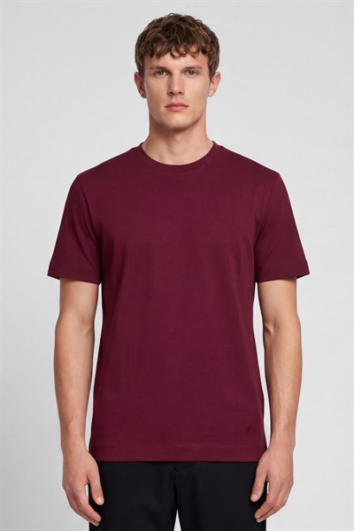 Erkek Bordo Normal Kesim Regular Fit %100 Pamuk Bisiklet Yaka Basic Tişört