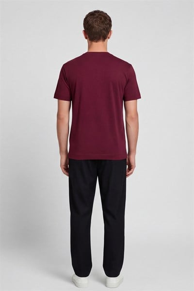 Erkek Bordo Normal Kesim Regular Fit %100 Pamuk Bisiklet Yaka Basic Tişört