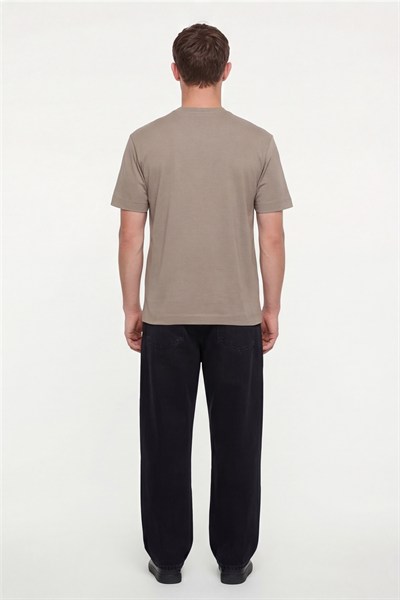 Erkek Camel Normal Kesim Regular Fit %100 Pamuk Dokuma Bisiklet Yaka Basic T-Shirt