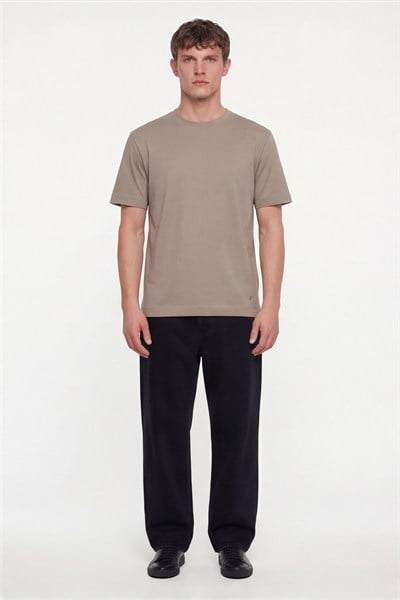 Erkek Camel Normal Kesim Regular Fit %100 Pamuk Dokuma Bisiklet Yaka Basic T-Shirt