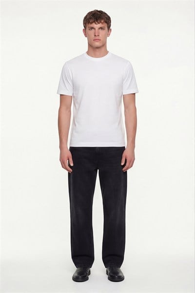 Erkek Ekru Normal Kesim Regular Fit %100 Pamuk Dokuma Bisiklet Yaka Basic T-Shirt