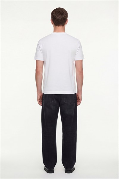 Erkek Ekru Normal Kesim Regular Fit %100 Pamuk Dokuma Bisiklet Yaka Basic T-Shirt
