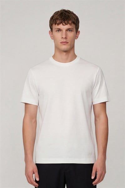 Erkek Ekru Normal Kesim Regular Fit %100 Pamuk Bisiklet Yaka Basic Tişört