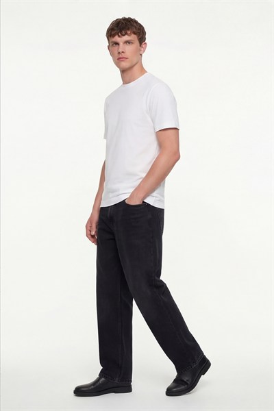 Erkek Ekru Normal Kesim Regular Fit %100 Pamuk Dokuma Bisiklet Yaka Basic T-Shirt