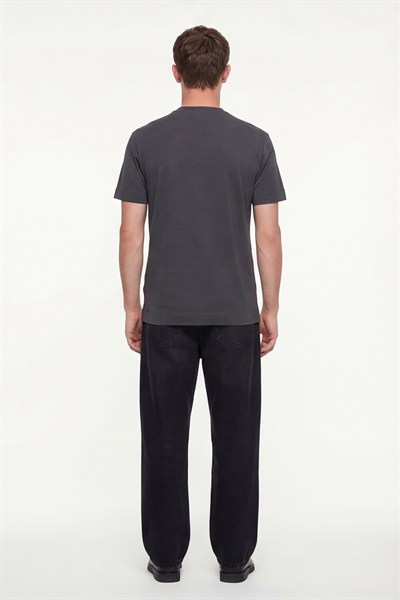 Erkek Füme Normal Kesim Regular Fit %100 Pamuk Dokuma Bisiklet Yaka Basic T-Shirt