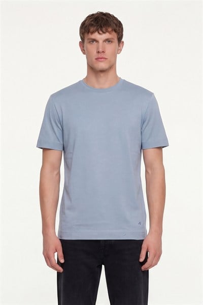 Erkek Gri Normal Kesim Regular Fit %100 Pamuk Dokuma Bisiklet Yaka Basic T-Shirt
