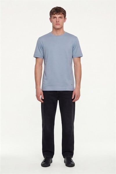 Erkek Gri Normal Kesim Regular Fit %100 Pamuk Dokuma Bisiklet Yaka Basic T-Shirt