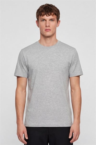 Erkek Gri Melanj Normal Kesim Regular Fit %100 Pamuk Bisiklet Yaka Basic Tişört