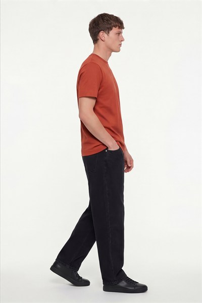 Erkek Kiremit Normal Kesim Regular Fit %100 Pamuk Dokuma Bisiklet Yaka Basic T-Shirt