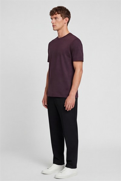 Erkek Koyu Bordo Normal Kesim Regular Fit %100 Pamuk Bisiklet Yaka Basic Tişört