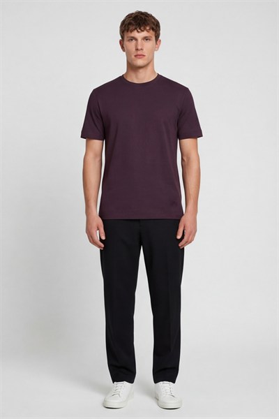 Erkek Koyu Bordo Normal Kesim Regular Fit %100 Pamuk Bisiklet Yaka Basic Tişört