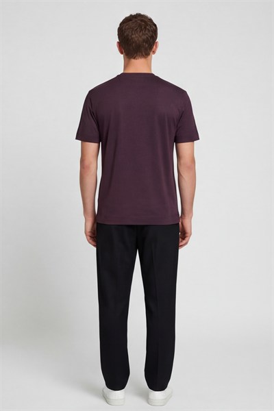 Erkek Koyu Bordo Normal Kesim Regular Fit %100 Pamuk Bisiklet Yaka Basic Tişört