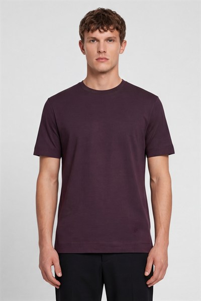 Erkek Koyu Bordo Normal Kesim Regular Fit %100 Pamuk Bisiklet Yaka Basic Tişört