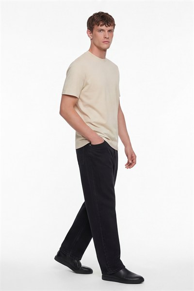 Erkek Koyu Krem Normal Kesim Regular Fit %100 Pamuk Dokuma Bisiklet Yaka Basic T-Shirt