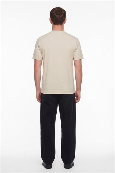 Erkek Koyu Krem Normal Kesim Regular Fit %100 Pamuk Dokuma Bisiklet Yaka Basic T-Shirt