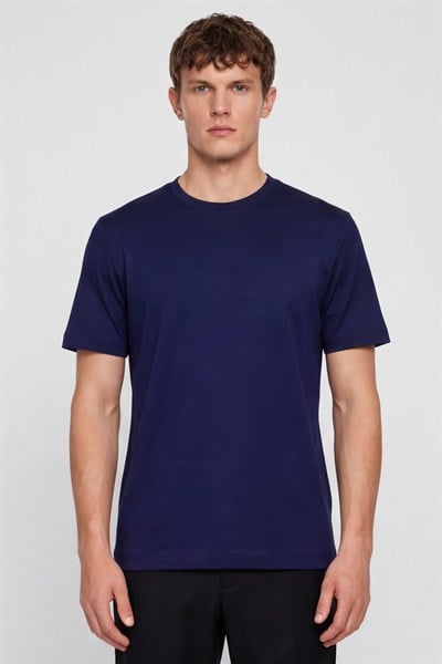 Erkek Mor Normal Kesim Regular Fit %100 Pamuk Bisiklet Yaka Basic Tişört