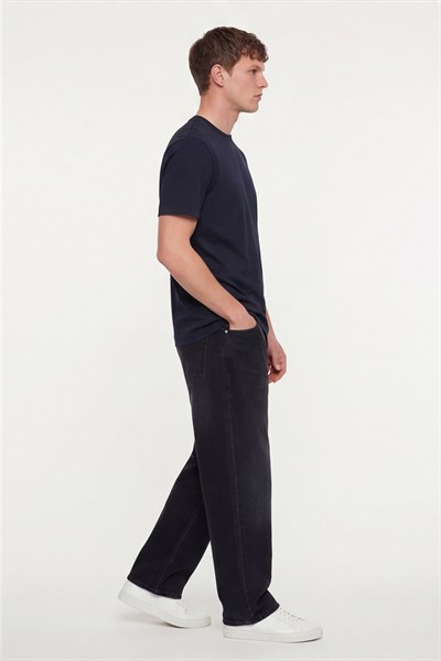 Erkek Lacivert Normal Kesim Regular Fit %100 Pamuk Dokuma Bisiklet Yaka Basic T-Shirt