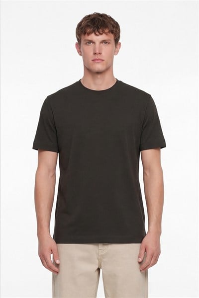 Erkek Nefti Normal Kesim Regular Fit %100 Pamuk Dokuma Bisiklet Yaka Basic T-Shirt