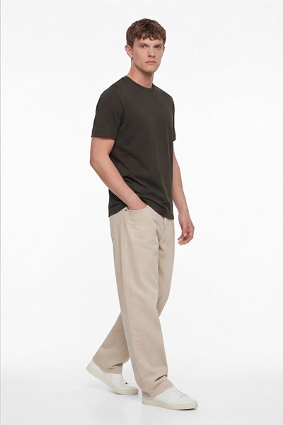 Erkek Nefti Normal Kesim Regular Fit %100 Pamuk Dokuma Bisiklet Yaka Basic T-Shirt