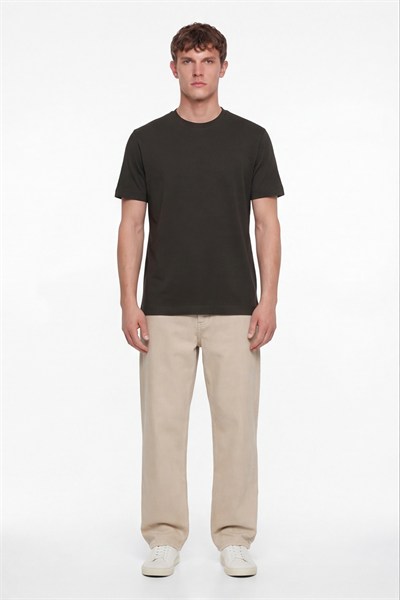 Erkek Nefti Normal Kesim Regular Fit %100 Pamuk Dokuma Bisiklet Yaka Basic T-Shirt