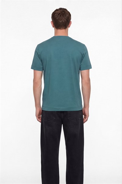 Erkek Petrol Normal Kesim Regular Fit %100 Pamuk Dokuma Bisiklet Yaka Basic T-Shirt