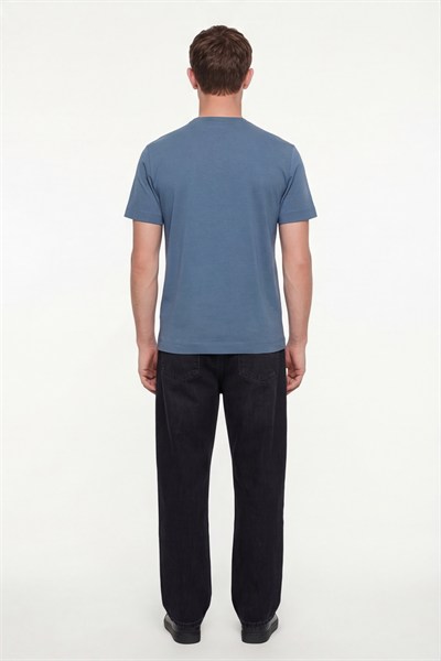 Erkek Pilot Mavi Normal Kesim Regular Fit %100 Pamuk Dokuma Bisiklet Yaka Basic T-Shirt